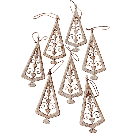 Handcrafted Christmas Ornament (lot of 7) Tree Shaped Rustic Distressed - Picture 2 of 3